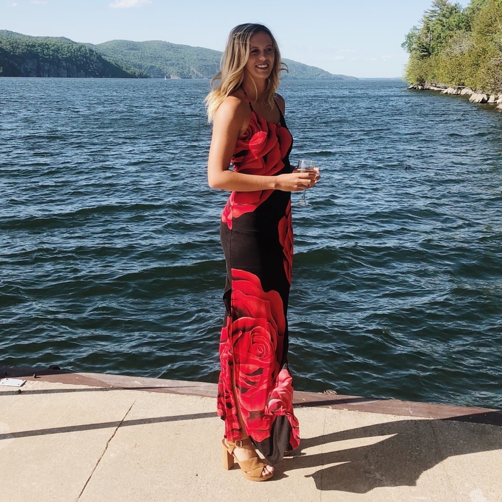 Black and red rose long dress! Size Small